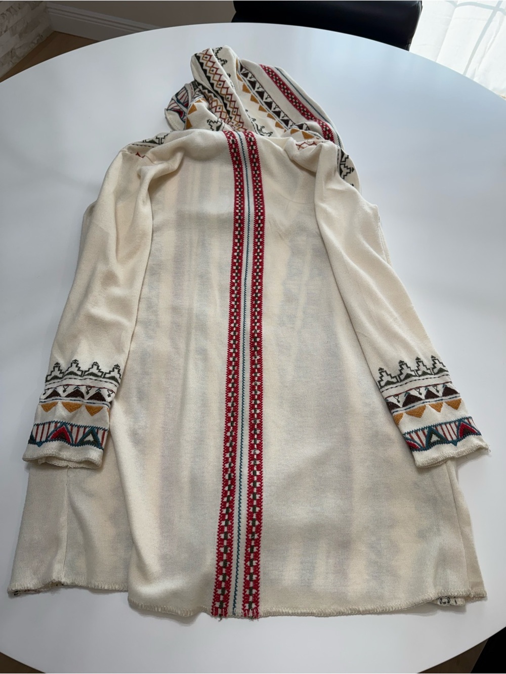 paparazzi Cream Hooded Aztec-Trim Cardigan with Multicolor Accents Size Large - Picture 7 of 7